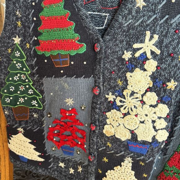 VINTAGE CHRISTMAS SWEATER CUTE UGLY Y2K COTTAGECORE HOLIDAY SANTA - Picture 3 of 5